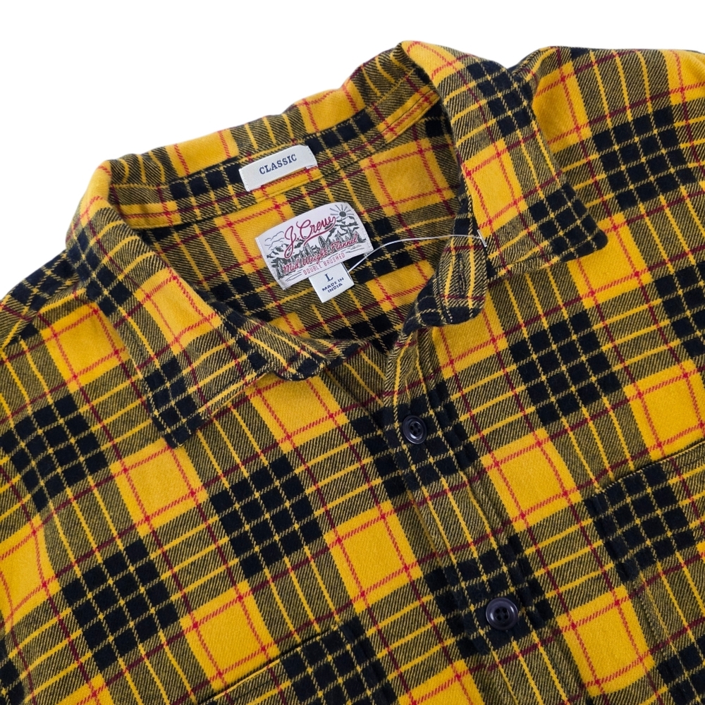 J.Crew Flannel Shirt Men L Yellow Plaid Midweight Button Down Classic Fit NWOT - Picture 2 of 10